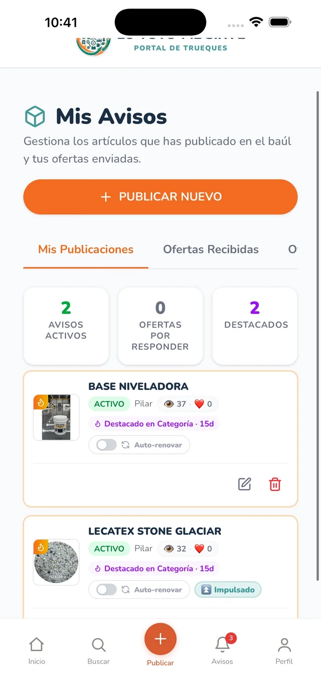 Pantalla Mis Avisos